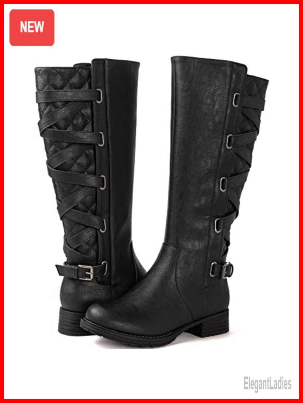 Women's Knee High Faux Leather Riding Boots Low Heel Zip Fashion Boots